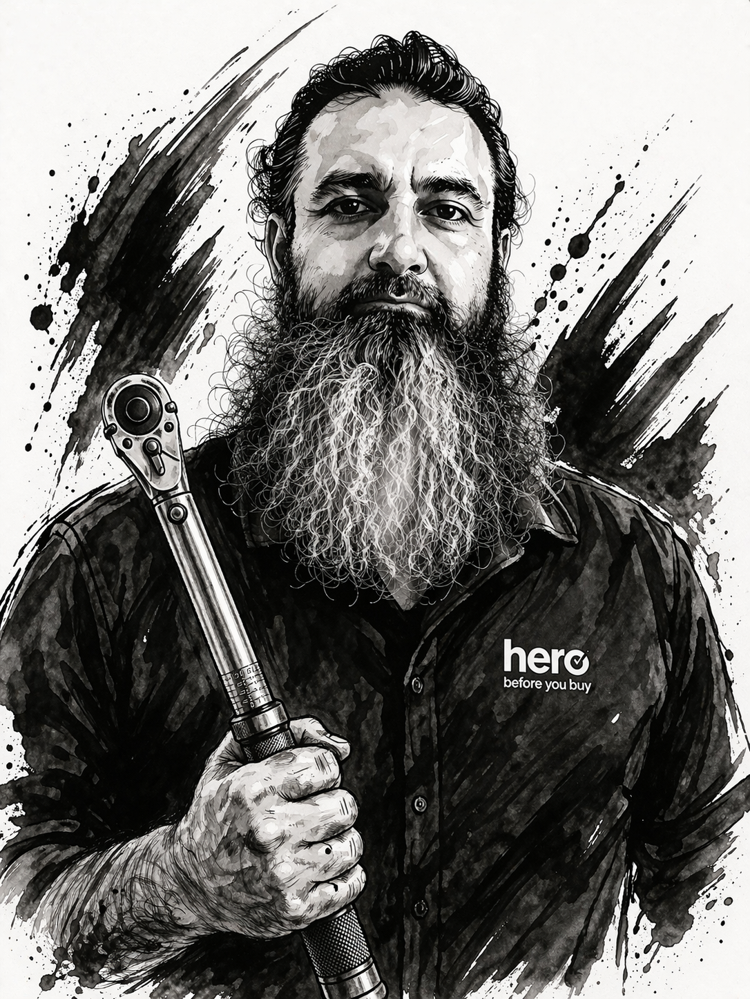 Rugged Mechanic In Bold Ink Portrait